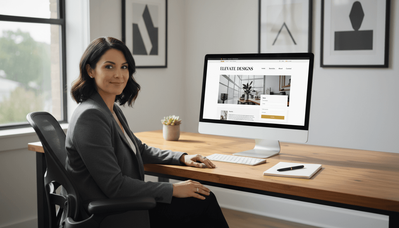 Business owner viewing their completed website design