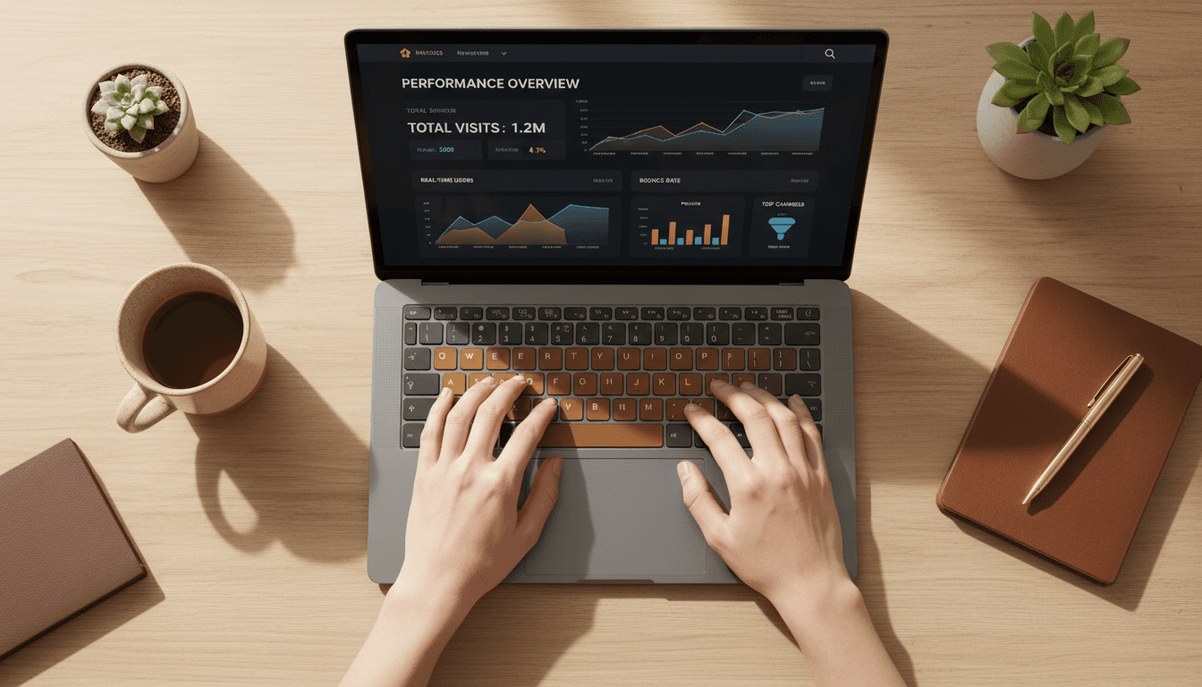 Monthly Maintenance - Website monitoring and updates on laptop